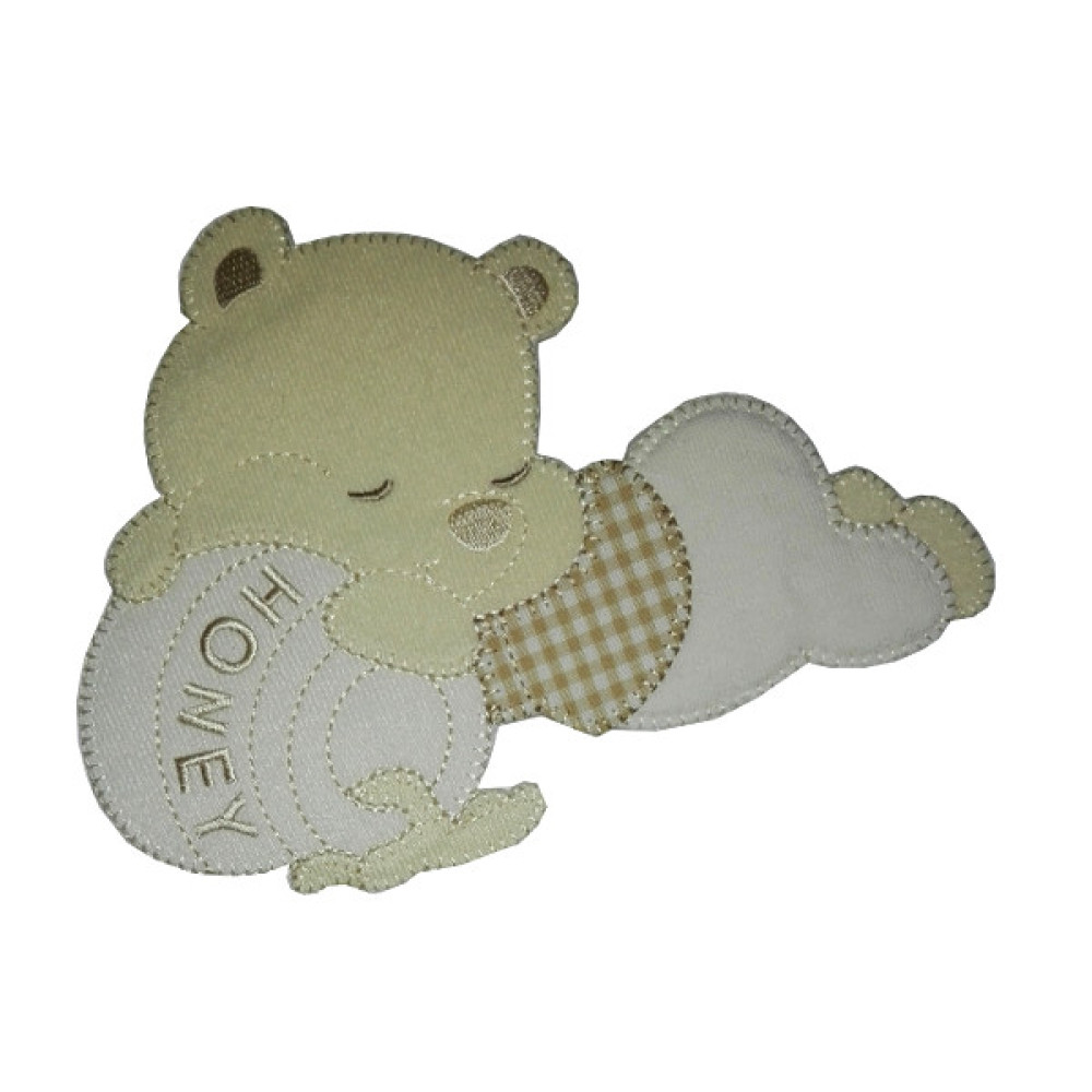 Teddy Bear with Honey Jar Iron-on Patch - Cream